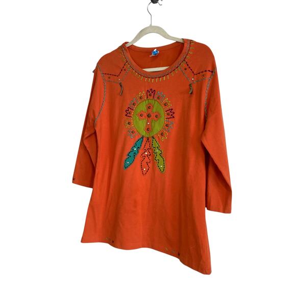 Y2K Sassy Sistas Orange Embroidered Biker Native American Loose Fit Top size XL - Picture 16 of 16